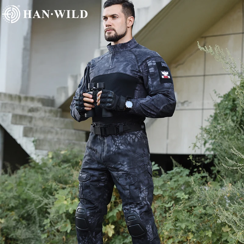 HAN WILD-uniforme táctico para hombre, traje de caza, ropa de combate militar, camisa de Paintball de camuflaje de manga larga, paño suave - imagen 5