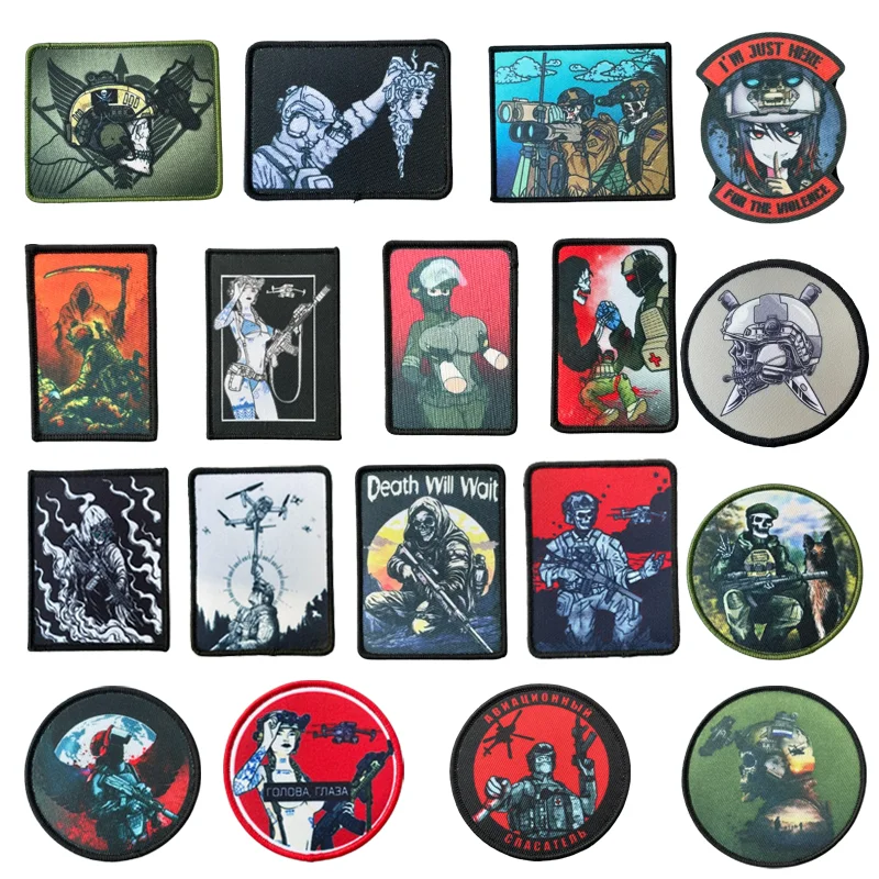 Parche táctico de soldado de calavera, insignia de moral rusa, pegatina de tela bordada, gancho y bucle, parche militar UAV para mochila