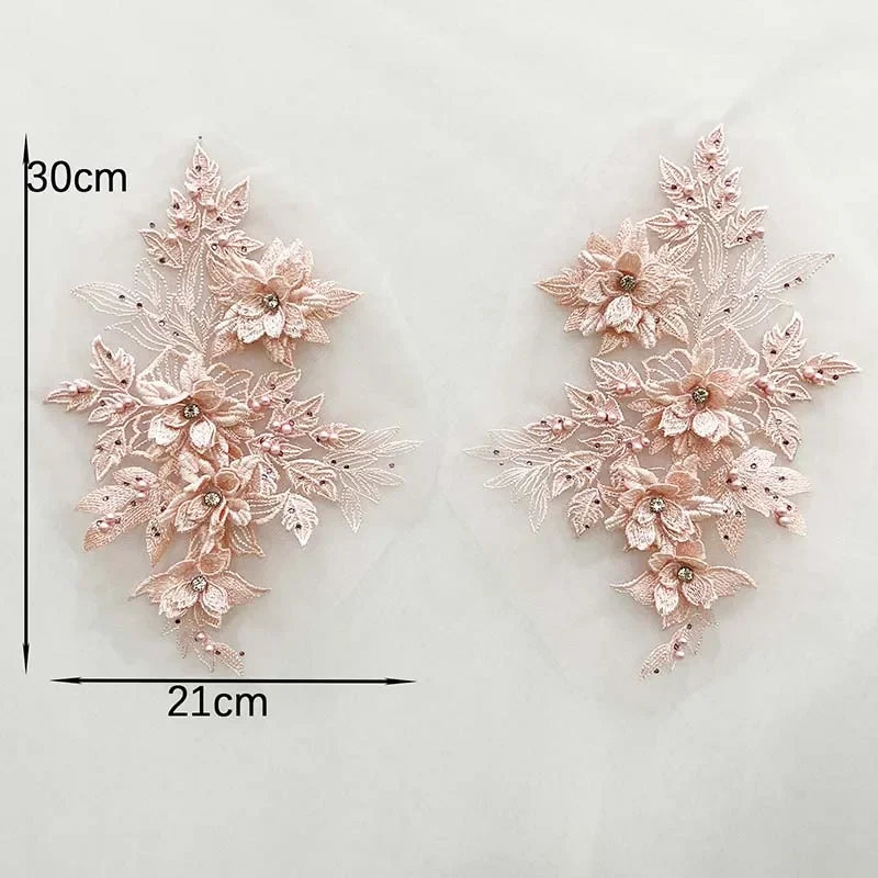 30*21 CM/3d flor con cuentas de cristal bordado de diamantes de imitación coser en parches, apliques de corpiño de encaje de tela suministros de costura DIY para vestido - imagen 5