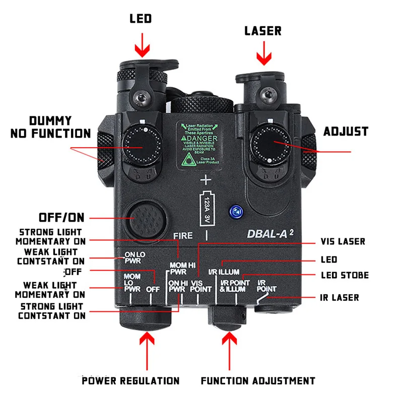 WADSN DBAL-A2 táctico verde con láser rojo e IR para AR-15 LED - imagen 3