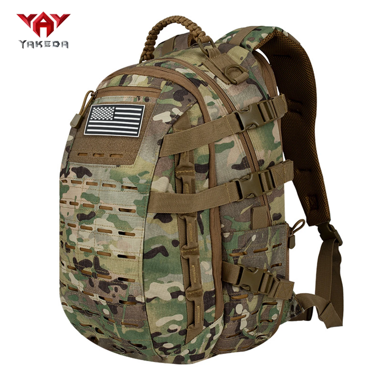 Mochila YAKEDA para acampar y montañismo, sistema MOLLE, bolsa de caza al aire libre multicapa de gran capacidad, viene con insignia americana