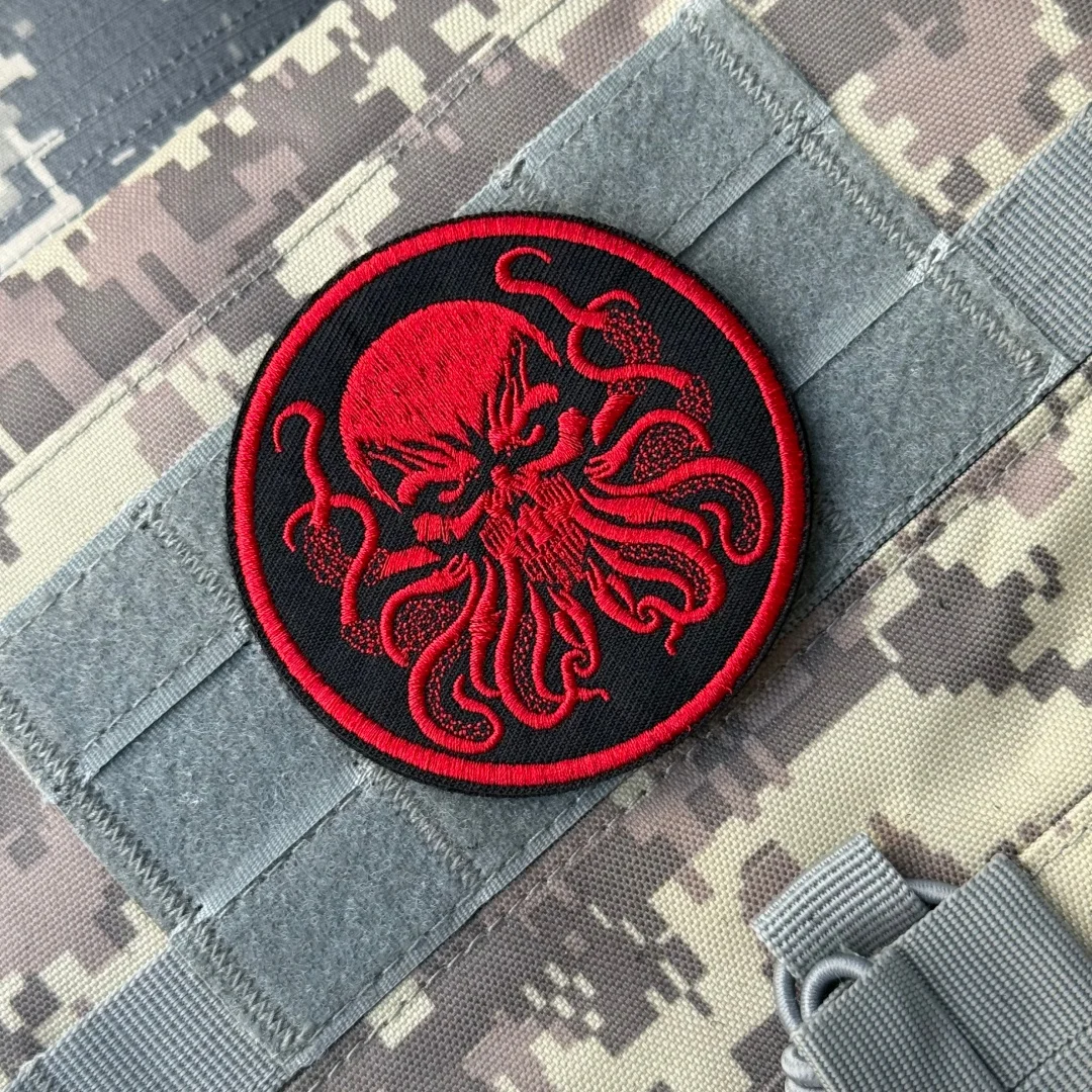 Parche malvado de pulpo Chevron, insignia de moral táctica, parches bordados con gancho para ropa, mochila del ejército militar, pegatina personalizada