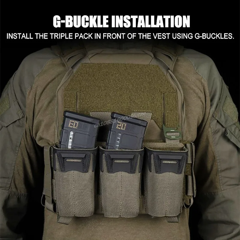 Portador de placa táctica Sub-Zero con bolsa de pinza Triple Mag 5,56, faja elástica, chaleco de caza de baja visibilidad Molle Airsoft - imagen 5