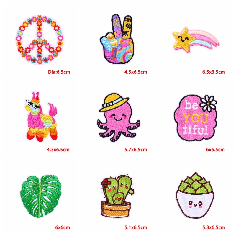 Parche bordado de dibujos animados/arcoíris, Animal lindo DIY, parches termoadhesivos para planchar en la ropa, 10 unids/lote - imagen 2