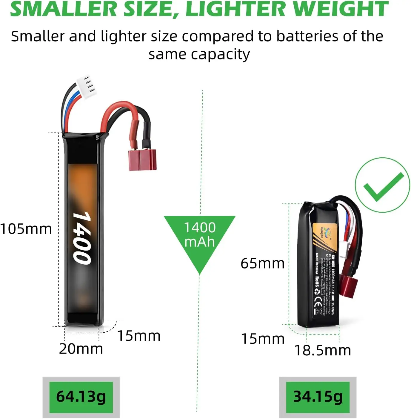 Batería LiPo 11.1V 1400mAh 30C T-Plug Airsoft - imagen 2