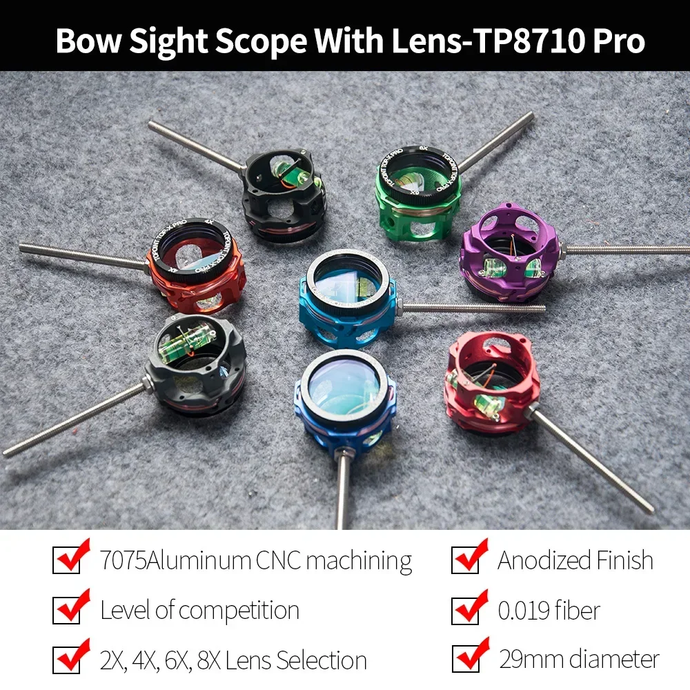 TP8710 Pro arco compuesto vista 2/4/6/8X lente alcance 0,019 "fibra 7075 aluminio CNC para arco caza tiro con arco Accesorios - imagen 2