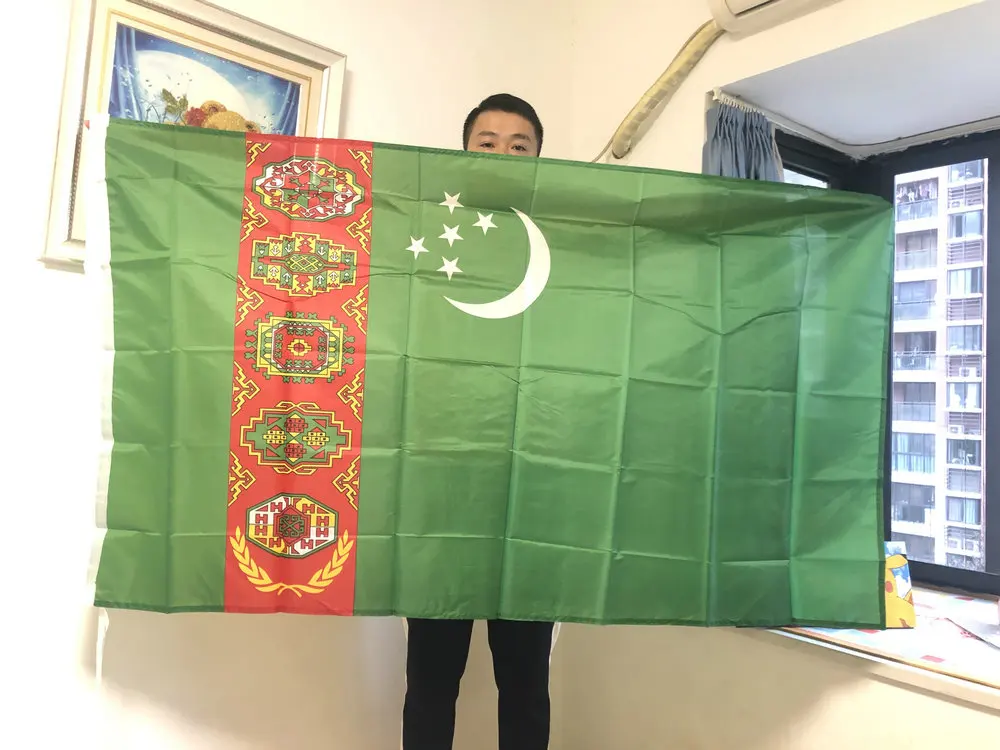 BANDERA DE SKY Bandera nacional de Turmenistán 90x150cm 3x5 pies Banner colgante de poliéster de Turmenistán decoración publicitaria al aire libre