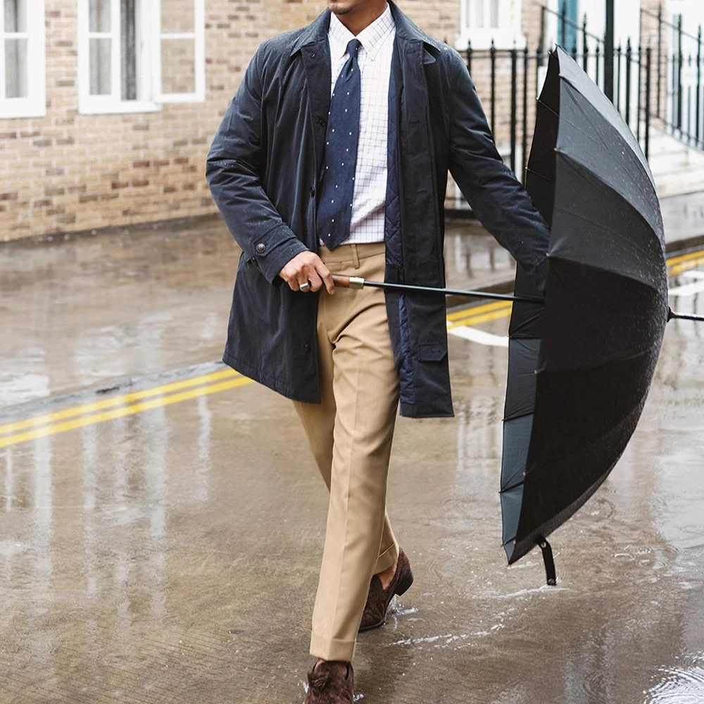 Gabardina acolchada de longitud media para hombre, chaquetas largas con relleno, cortavientos informal de negocios, impermeable, abrigo cálido, EU XXL, Invierno - imagen 4