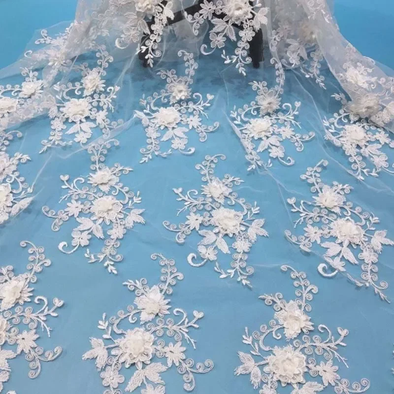 1 par/21*14CM apliques de flores 3d parches para coser, parches de costura bordados de encaje blanco decoración DIY para ropa, vestidos - imagen 5