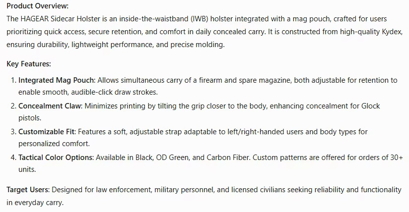 Holster táctico IWB Kydex con portacargador