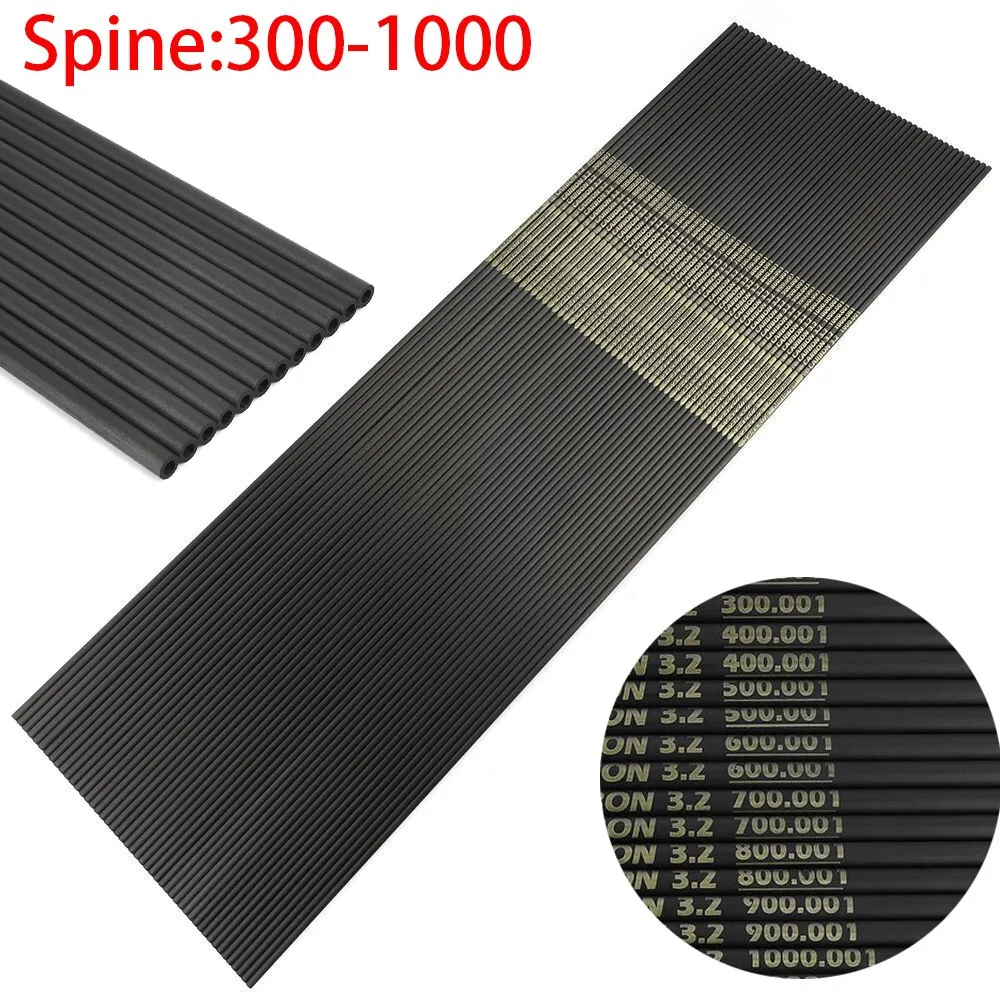 6/12 Uds 24T ejes de flechas de carbono puro 31 "SP340 400 500 600700 800 900 1000 ID 3,2mm eje tiro con arco caza objetivo