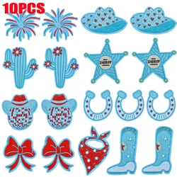 10 Uds. Parche bordado de mezclilla occidental azul parche de dibujos animados sombrero botas parche hierro en parches para ropa chaquetas Jeans insignia para coser DIY