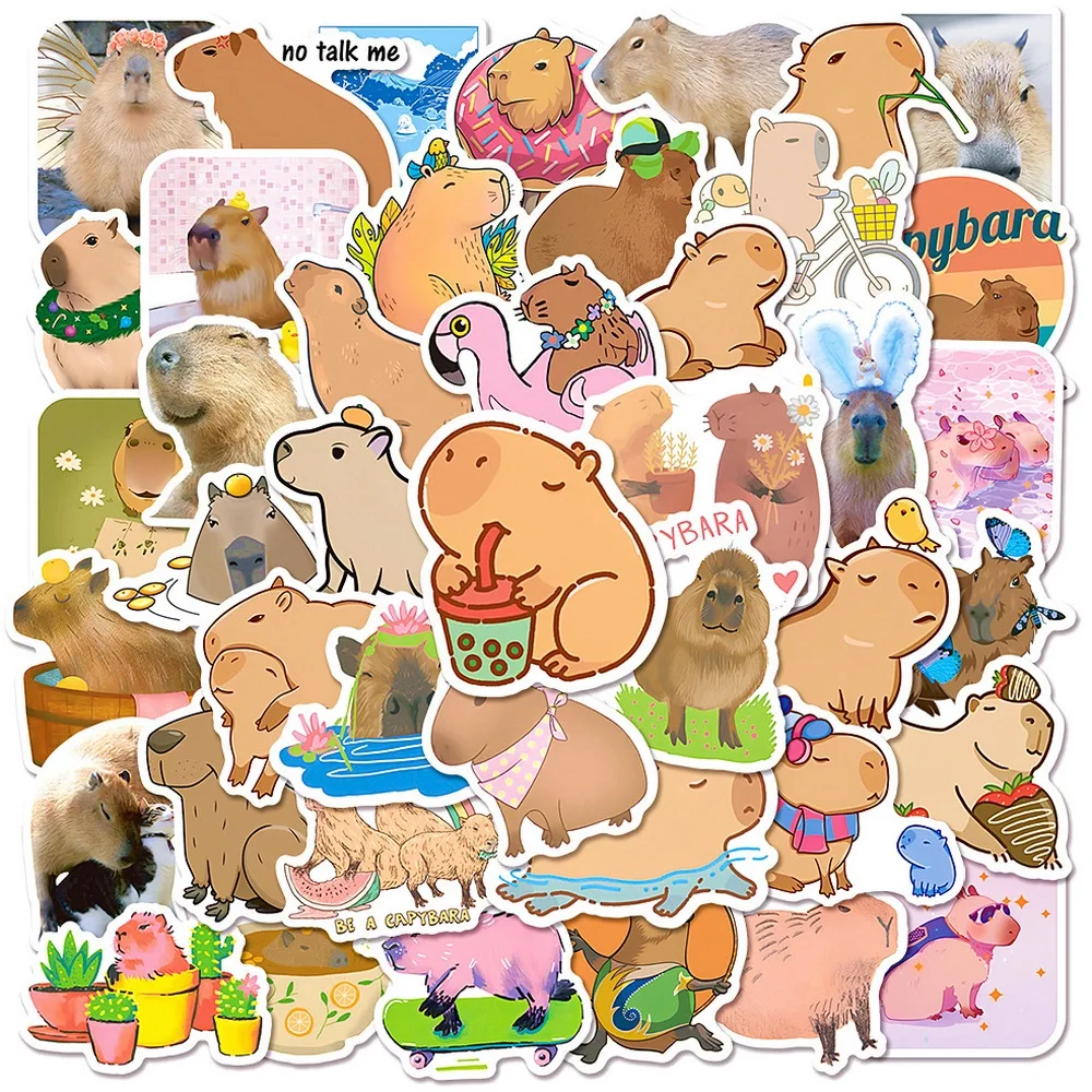50 Uds. De pegatinas bonitas de capibara para Notebook, portátil, teléfono, equipaje, monopatín, coche, bicicleta, pegatina de animales marrones de dibujos animados para niños, juguete - imagen 2