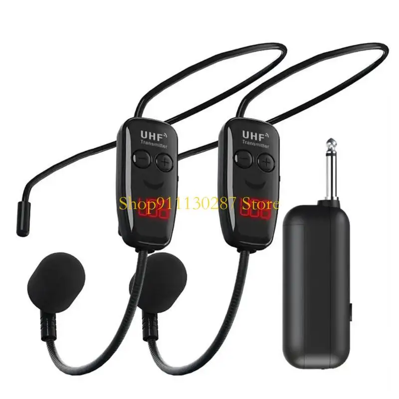 J1HC Recargable UHF Sistema micrófono auriculares inalámbricos 164 pies Rangos 6.35 mm a 3.5 mm adaptador - imagen 5