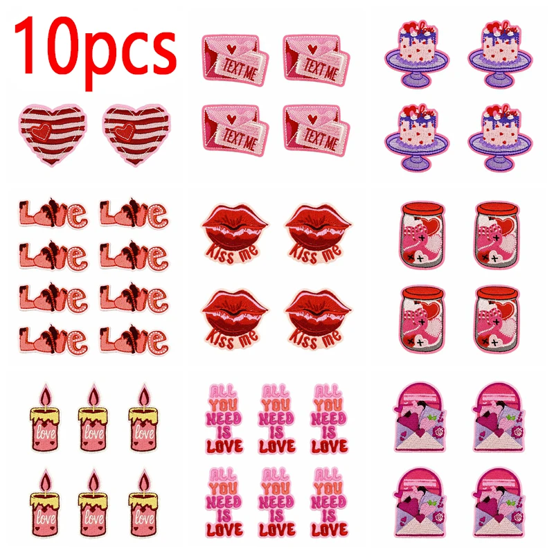 10 Uds. Venta al por mayor parche bordado de dibujos animados rosa DIY parche de decoración de amor del Día de San Valentín lindo oso hierro en parches para decoración de ropa
