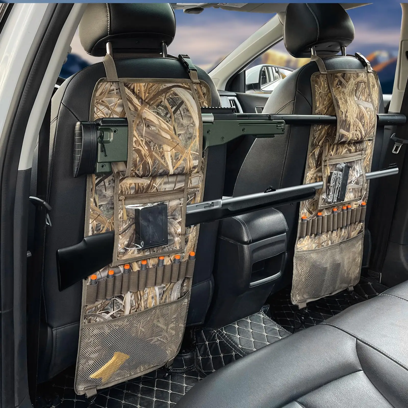 Estante táctico para pistola trasera de asiento de coche, organizador de correa de fijación de balas para Rifles de caza, soporte para camioneta, 2 paquetes