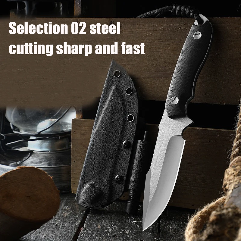 Cuchillo táctico, cuchillo recto de acero D2, cuchillo militar para exteriores, cuchillo para acampar, cuchillo de caza G10, con funda Kydex. - imagen 2