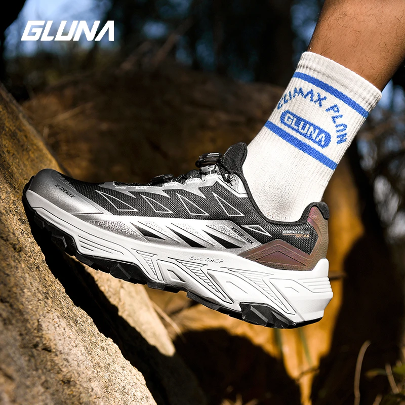 GLUNA, zapatos de senderismo para hombre, zapatos deportivos impermeables para exteriores, zapatos ligeros de malla para trekking todoterreno, zapatillas para correr, zapatos tobilleros - imagen 5