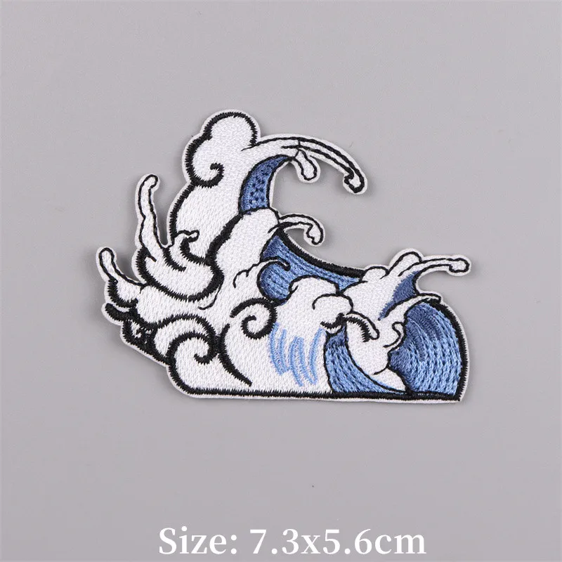 Parches bordados de olas de mar para ropa, parche termoadhesivo de tiburón para ropa, termofusible, apliques en mochilas/sombreros DIY - imagen 2