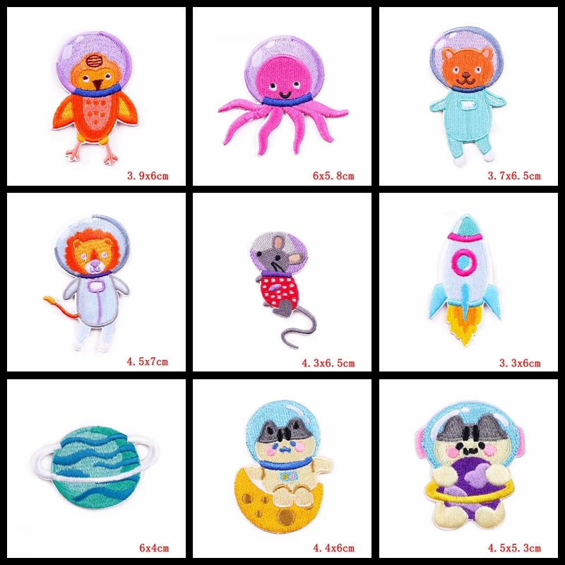 Parches bonitos de astronauta para ropa de niños, pegatinas de tela bordadas autoadhesivas, insignias de animales de dibujos animados, parches para ropa DIY - imagen 4