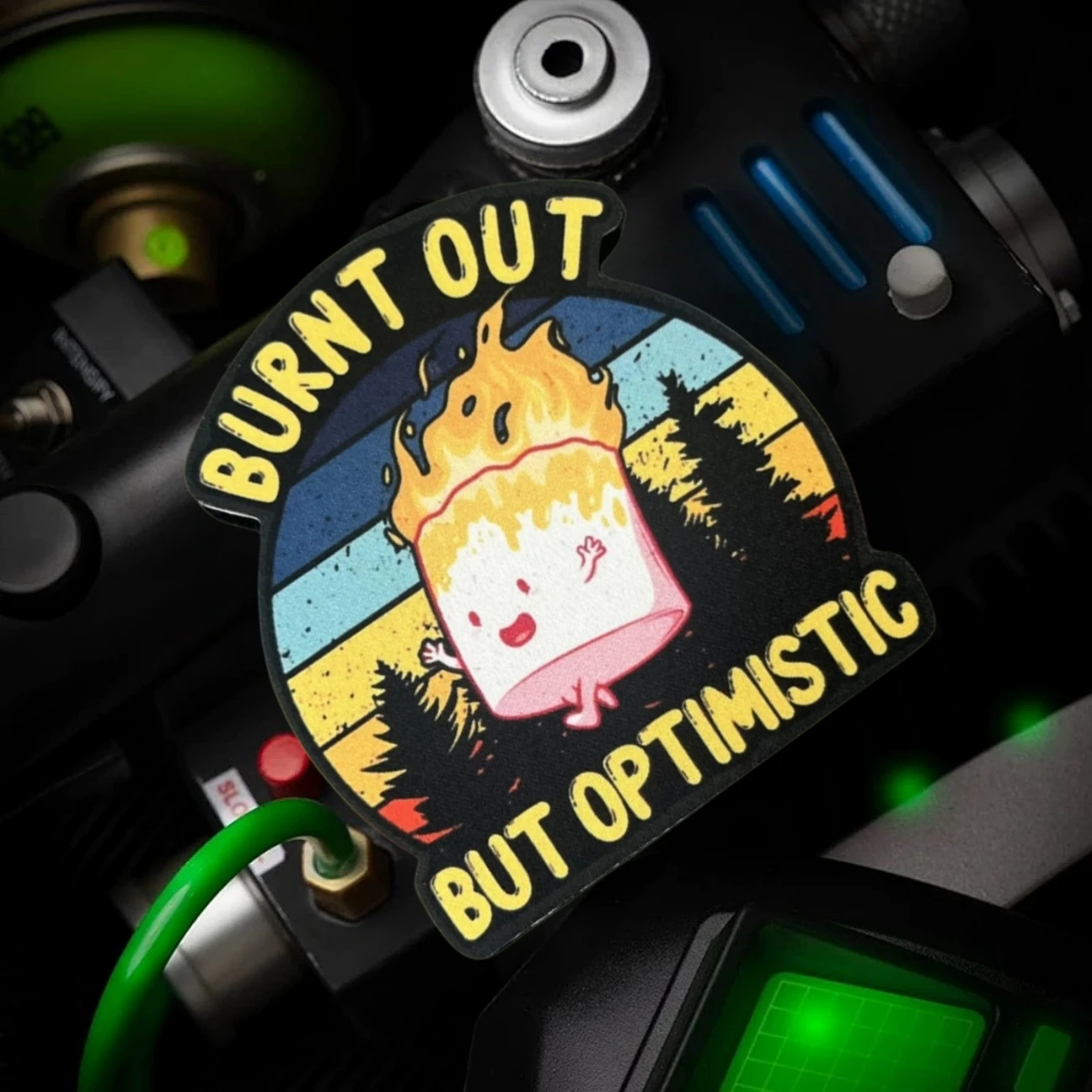 Insignia de moral quemada pero optimista, parches impresos para tanque de combustible para ropa, pegatinas tácticas militares con gancho y bucle para mochila