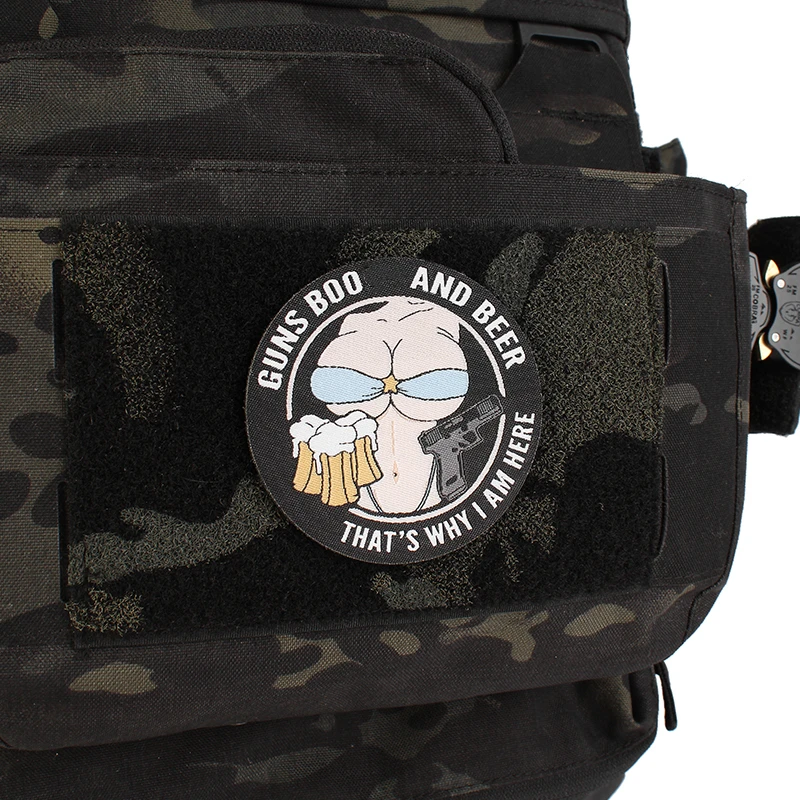 3 pasatiempos para hombres parche bordado PVC luminoso 'Guns Belle Beer' insignia táctica brazalete para chaleco bolsa-¿Qué es por qué soy aquí - imagen 3