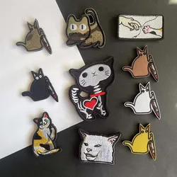Parche bordado táctico meme gato cuchillo – MOLLE para ropa y mochila