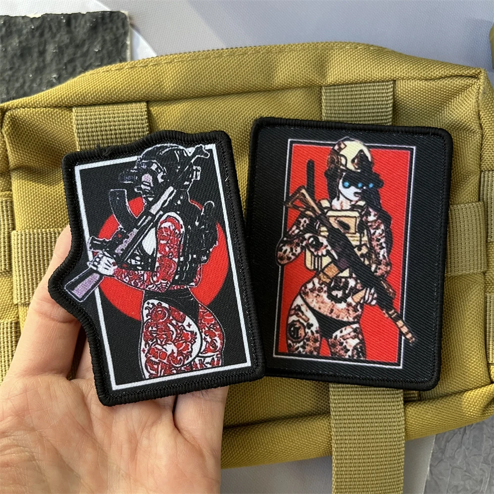 Parche táctico de moral V10 V3 para chica especial, chica tatuada militar con mochila del ejército de pistola, pegatina decorativa con gancho y bucle impreso - imagen 3