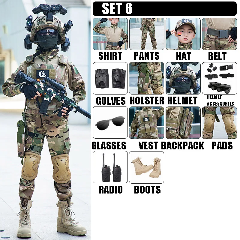 Conjunto de uniforme de camisa de camuflaje G3 táctico militar para niños, disfraces de soldado para niños, Top de camuflaje, pantalones, traje para niños y niñas