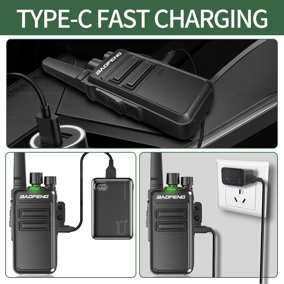 Baofeng-Mini walkie-talkie de largo alcance para piezas, Radio Ham bidireccional, 2 AR-12, frecuencia de copia inalámbrica UHF 400-470MHz, USB tipo C - imagen 4