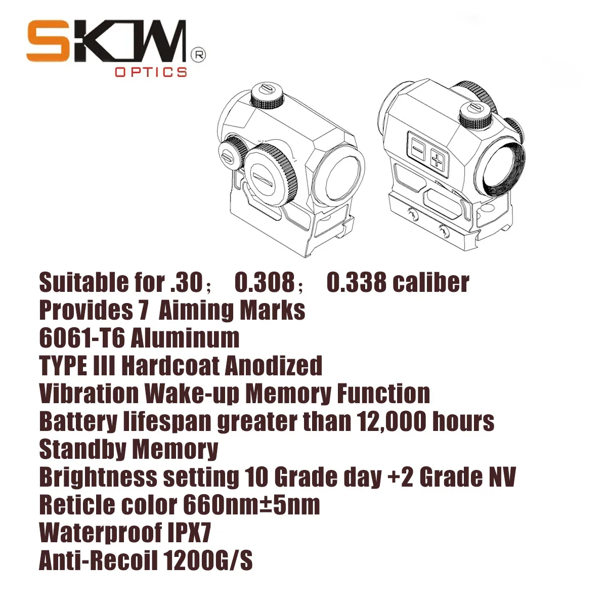 Alcance táctico AK, 2 puntos rojos MOA 1x21, mira óptica SKWoptics AR - imagen 4