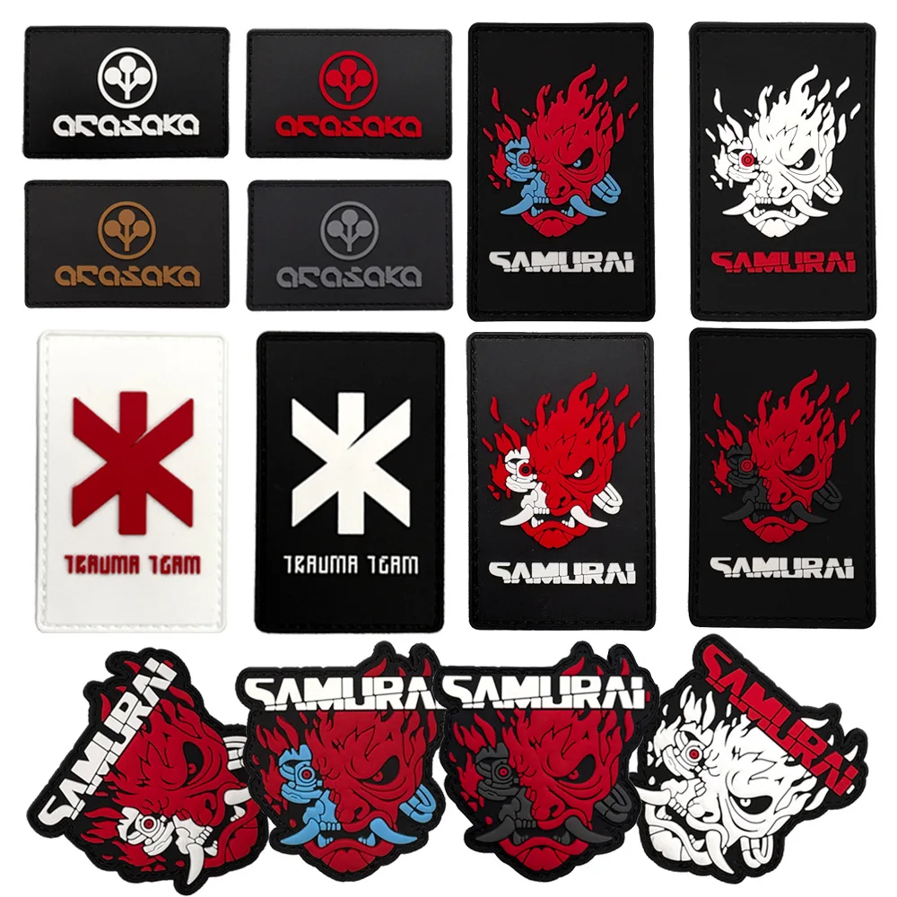 Accesorios para bolsas al aire libre, insignia de moral de goma suave de PVC 3D funcional, banda samurái Arasaka, parche de gancho y bucle para mochila DIY - imagen 2