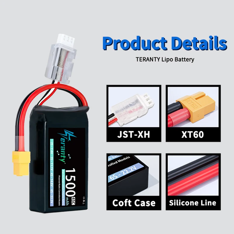 2/4 Uds TERANTY 2S 1800mAh 7,4 V 60C batería Lipo con enchufe T XT30 XT60 JST para RC coche camión Buggy FPV Drone helicóptero avión - imagen 3