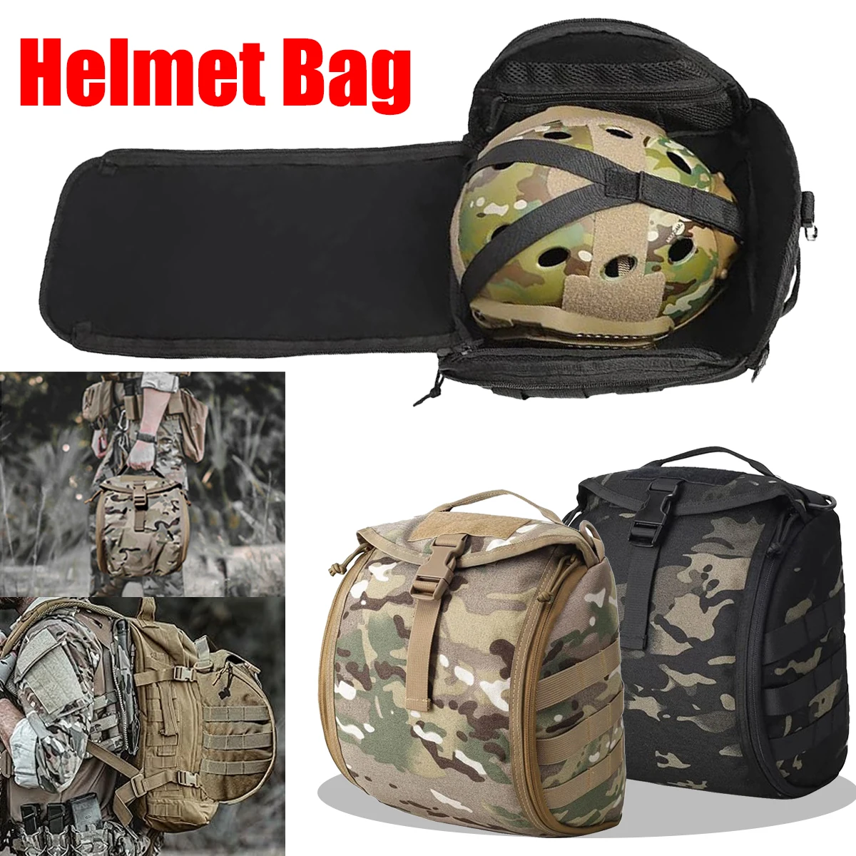 Bolsa para casco, bolsa táctica para casco, bolsa de transporte multiusos Molle para deportes, caza, tiro, cascos de combate, senderismo - imagen 3