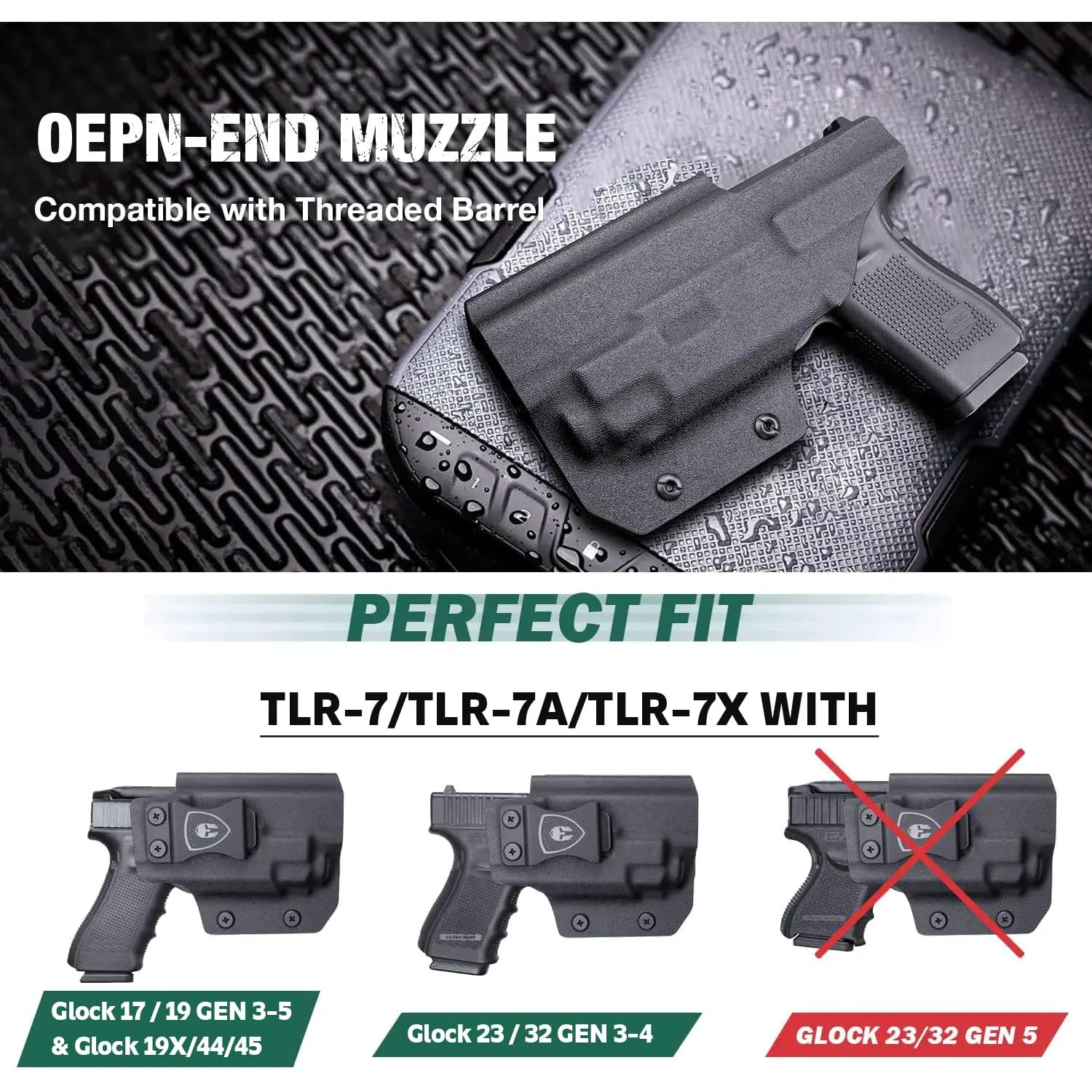 Glock 17/19 +TLR 7 Funda IWB Kydex Funda Corte Óptico Ajuste:Glock 17/19/44/45 (GEN 1-5) y G23/32 (Gen 3-4)+ Pistola TLR-7 - imagen 4