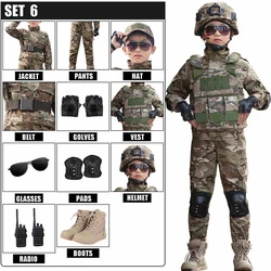 Conjunto de uniforme de entrenamiento táctico militar para niños y niñas, Top de camuflaje, pantalones, traje con equipo de combate, disfraz de fuerzas especiales para chico