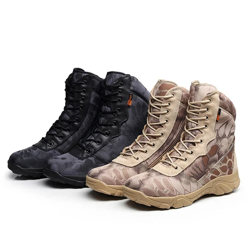 Botas tácticas de cuero impermeables para hombre, zapatos de trabajo de seguridad en el desierto, botines de combate, zapatos de senderismo de camuflaje, Otoño e Invierno - imagen 3