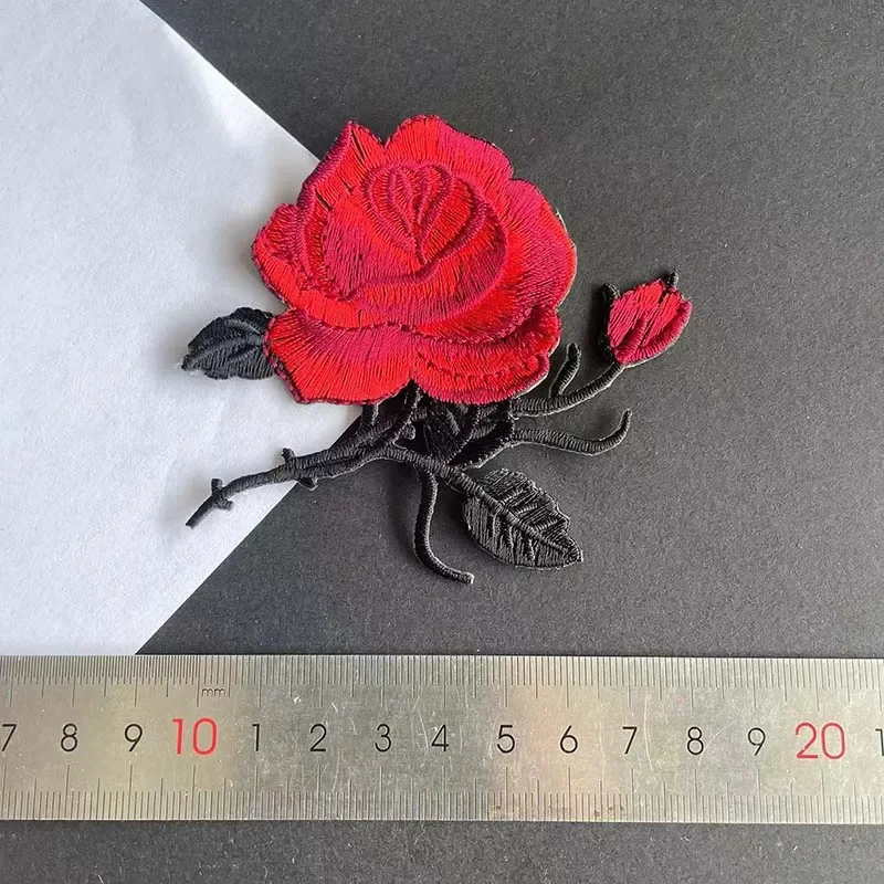 8,5*8 CM/parche de apliques de flores de tela pegatinas de ropa termoadhesivas, bordado de rosas hierro en parches decoración para ropa, Jean - imagen 4