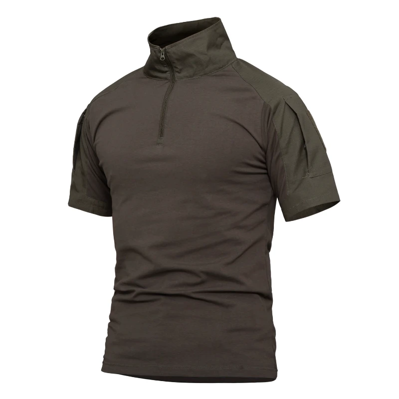Camisa de manga corta de combate para hombre al aire libre, camisas tácticas de algodón Ripstop con cremallera 1/4, camiseta de camuflaje del ejército de verano, ropa para hombre - imagen 4
