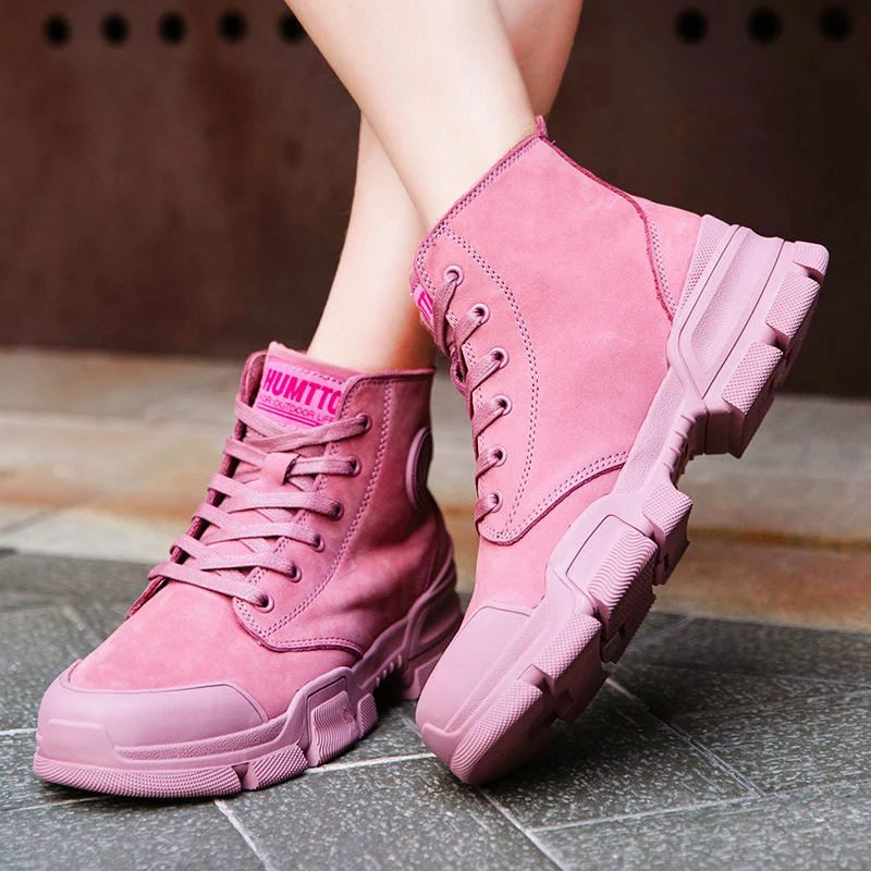 HUMTTO zapatos de senderismo al aire libre, zapatos de algodón cálidos de felpa de invierno para mujer, botas de trabajo de cuero impermeables, zapatillas de deporte para exteriores, botas de nieve - imagen 5