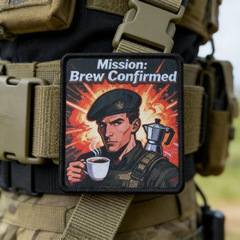 Parche táctico velcro soldado de café divertido, gancho y bucle
