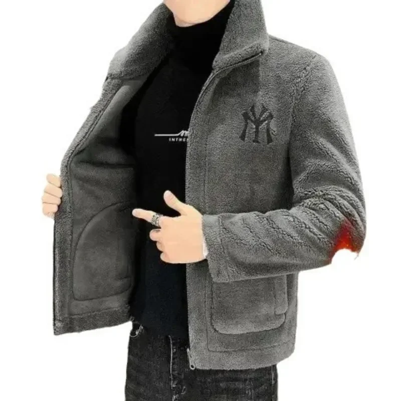 Chaqueta de lana de cordero de imitación para hombre, chaqueta de solapa con forro polar grueso, Popular, otoño e invierno, 2026 - imagen 5
