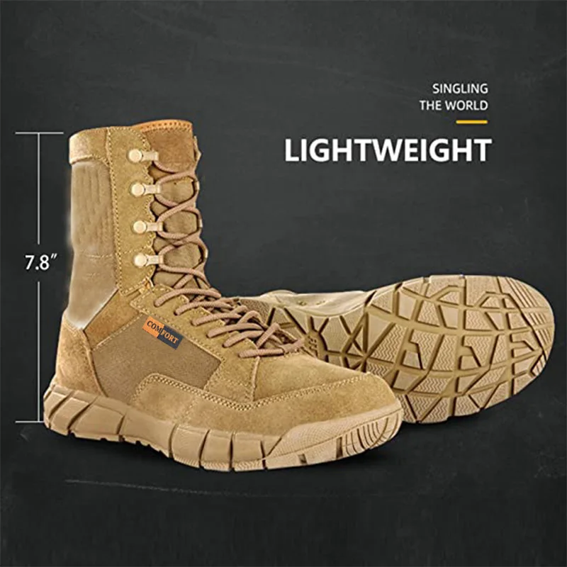 Botas tácticas ligeras para hombre, zapatos transpirables impermeables para senderismo al aire libre, entrenamiento anticolisión, con cordones - imagen 4