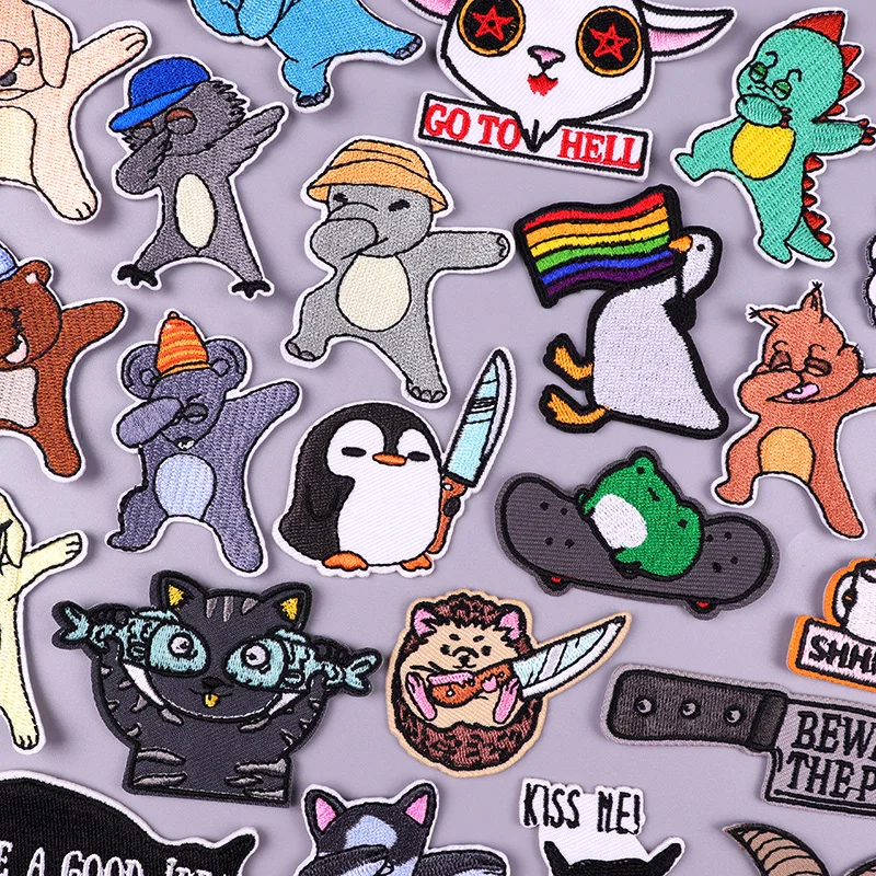 Parche de Animal de dibujos animados, pingüino erizo, parches bordados para ropa, parches termoadhesivos para ropa, pegatina de unicornio y gato DIY - imagen 2