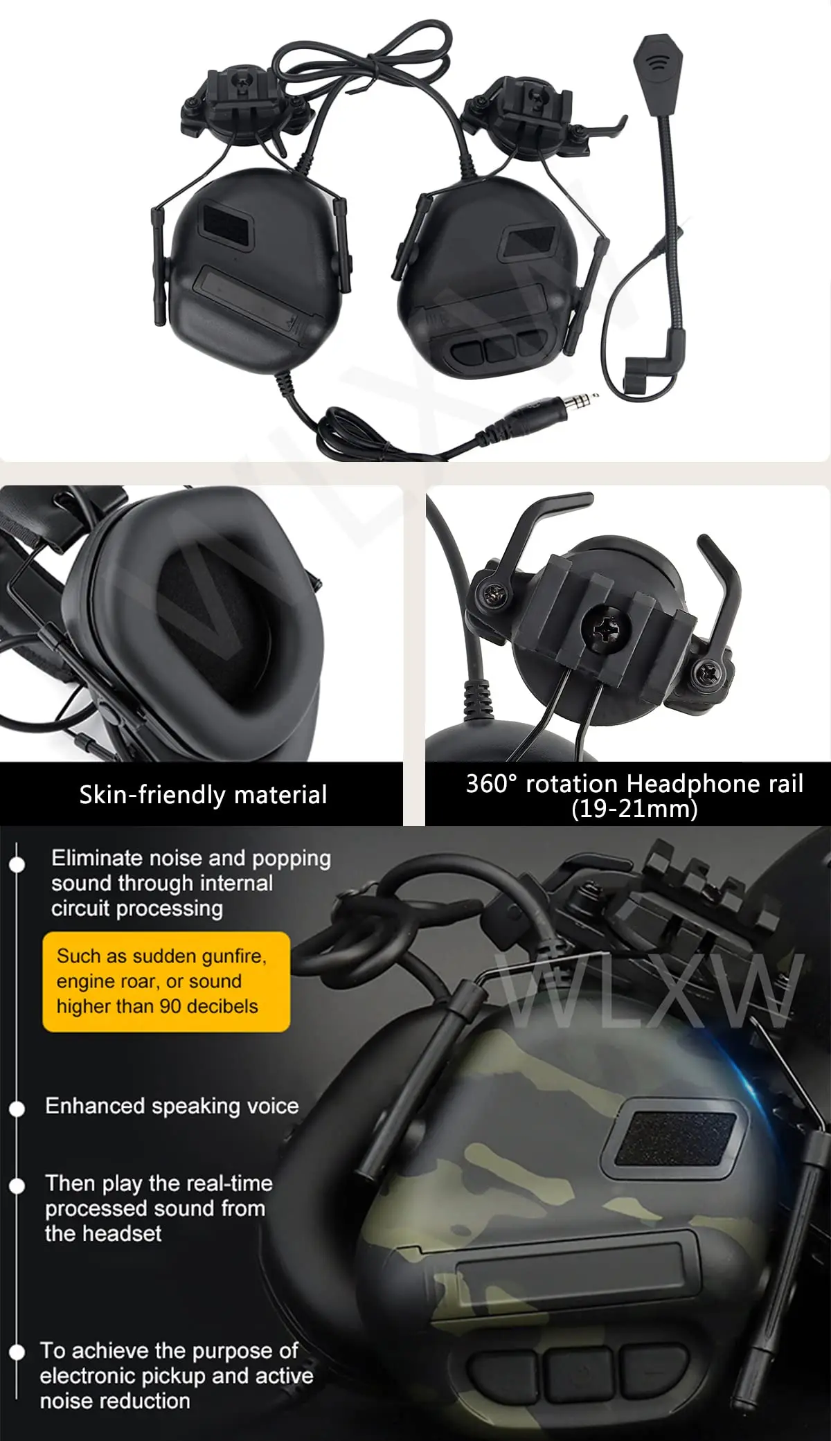 Casco rápido Airsoft con auriculares tácticos, gafas de seguridad, lámpara para casco, bolsa de batería, máscara, linterna, para Airsoft, Paintball al aire libre - imagen 3