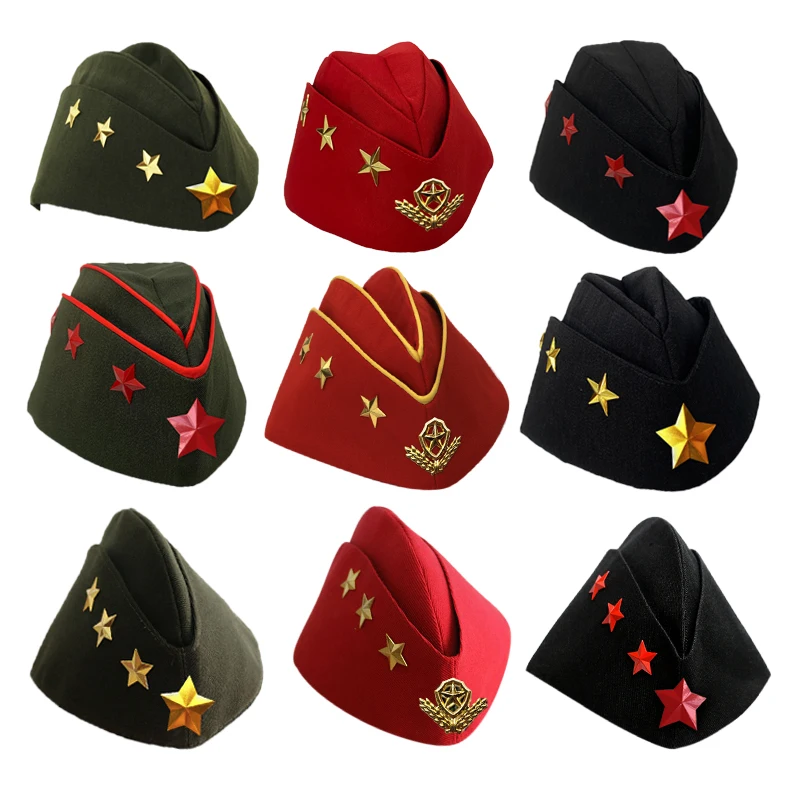 Sombrero ruso de baile marinero, gorra militar de barco soviético, pentagrama amarillo puntiagudo, sombreros de barco de lona, gorra con forma de barco de rendimiento