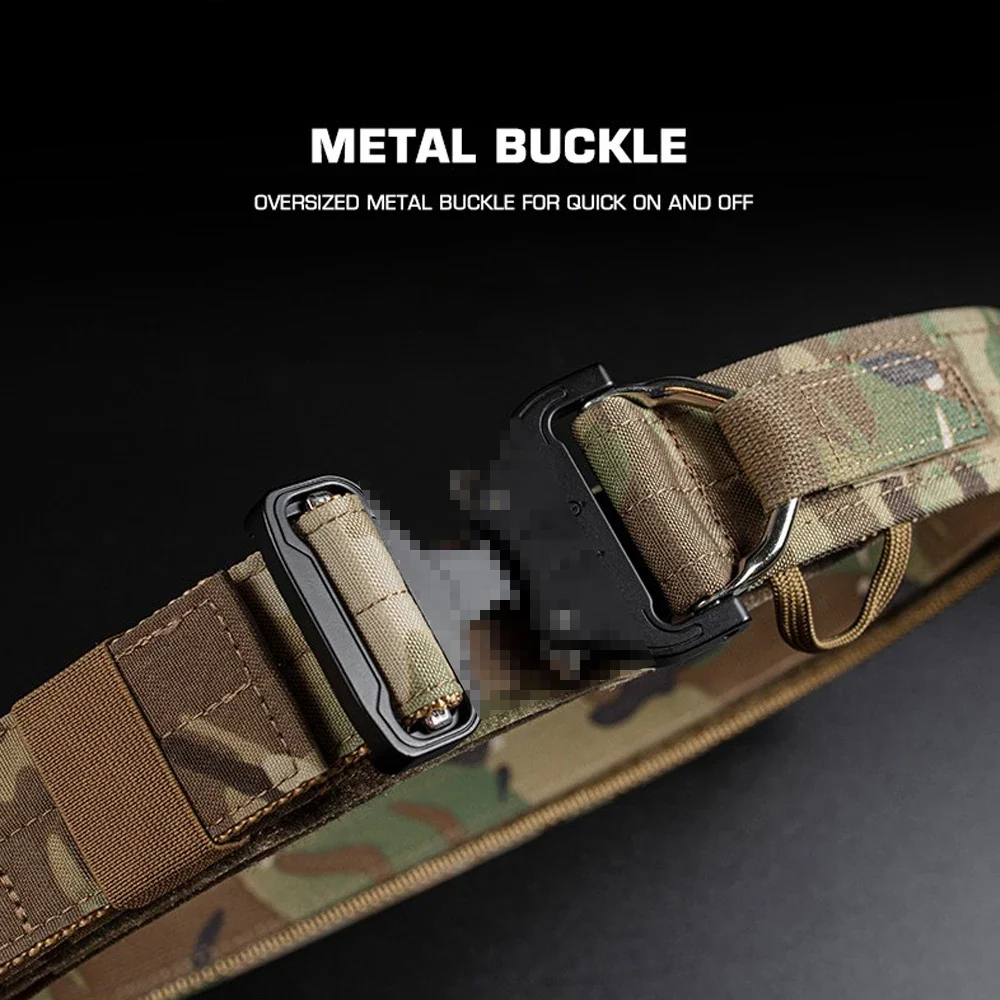 Cinturón táctico Molle de doble capa para hombre, cinturón de Contactor de entrenamiento de caza, hebilla de Metal de liberación rápida, cinturón de tiro Airsoft - imagen 3