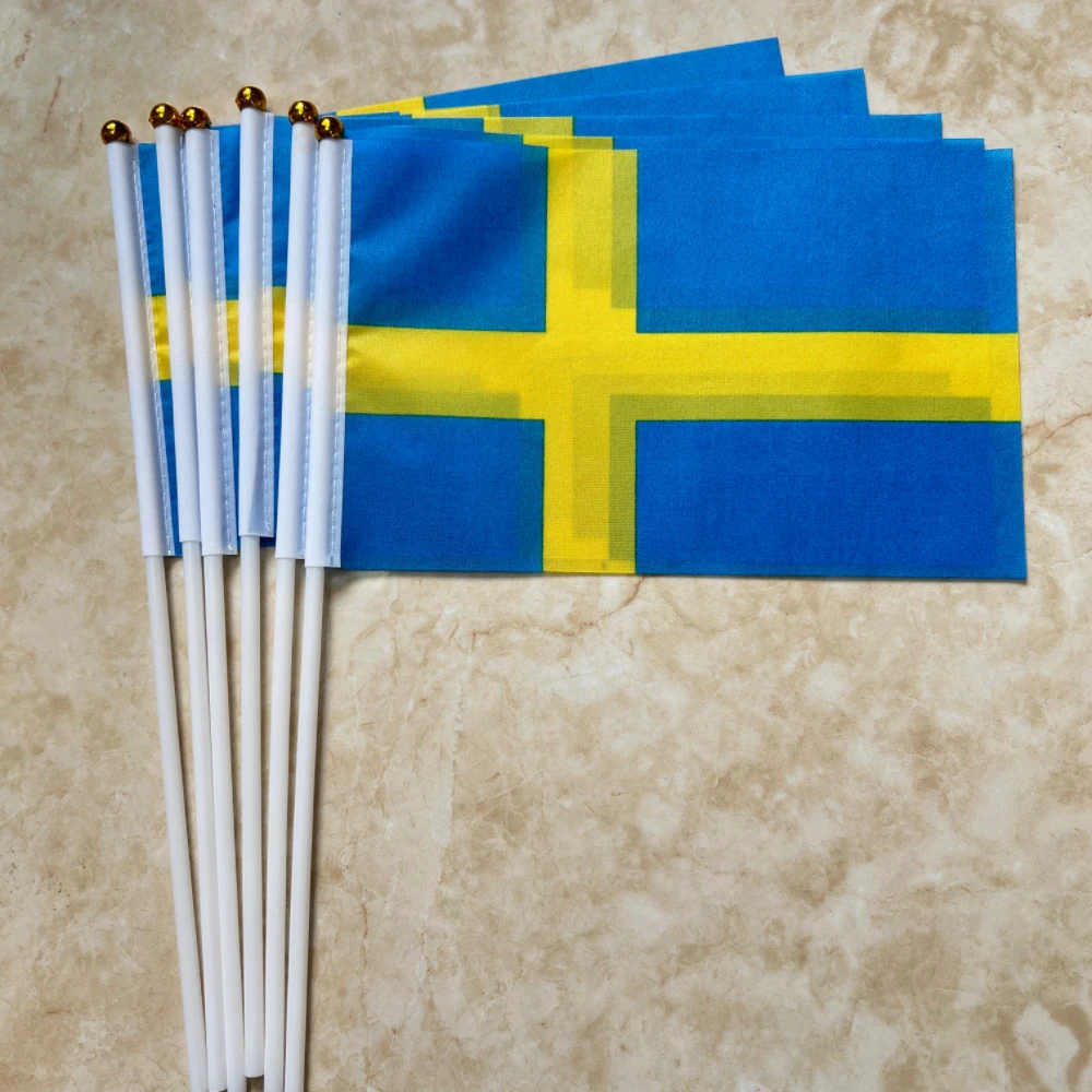 Bandera de mano Suecia poliéster permeable doble cara para eventos - imagen 3