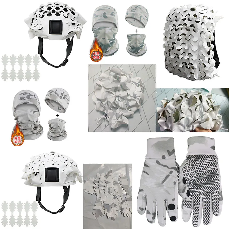 MCAP Cobertura de casco táctico 3D invierno camuflaje blanco nieve