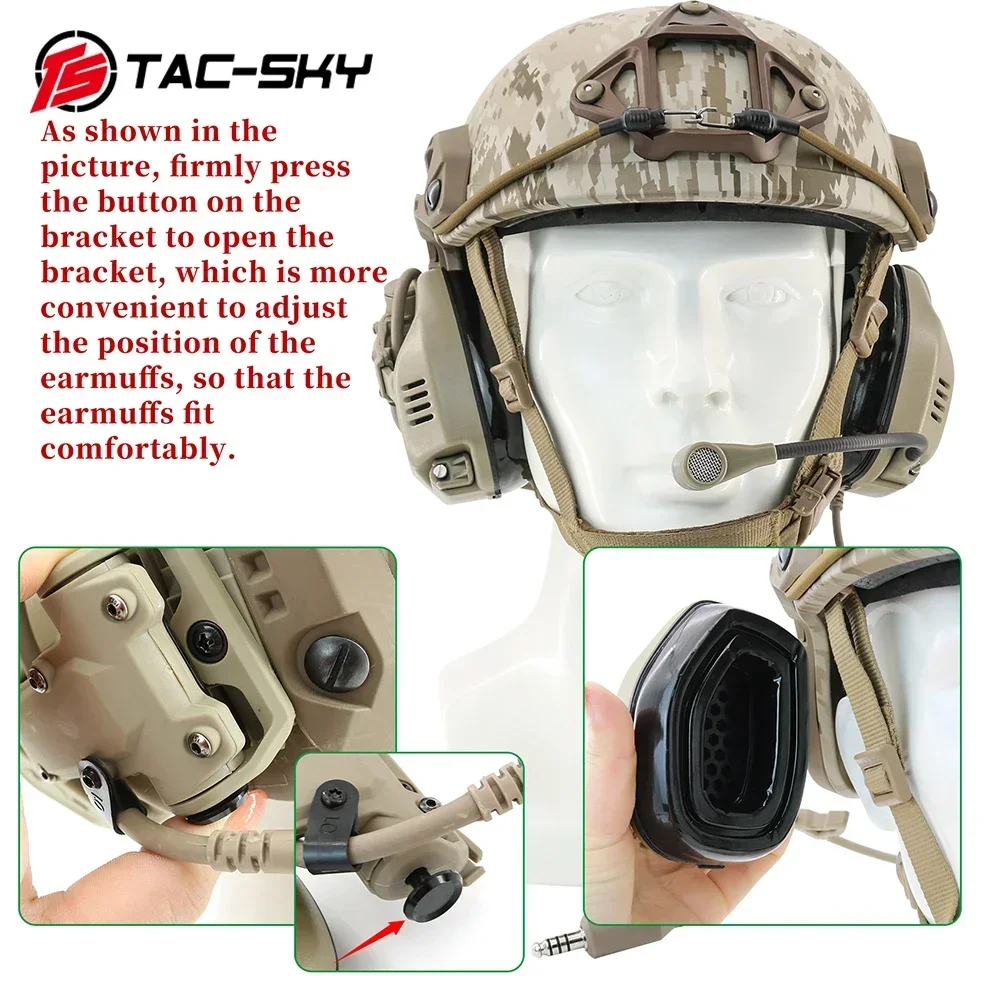 Auriculares tácticos TAC-SKY, auriculares de comunicación RAC, auriculares con reducción de ruido Airsoft con adaptador de riel de arco táctico, casco rápido - imagen 5